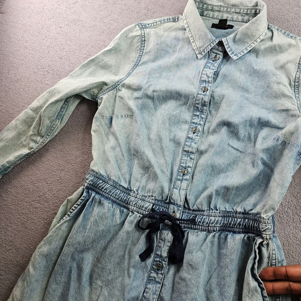 Halogen Shirt Dress Womens S‎ Blue Denim Acid Wash Drawstring Waist Button Front - Picture 11 of 14